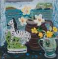 Zebra and daffodils