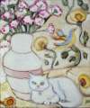 Cat and jug with flowers