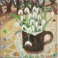 Snowdrops in brown mug